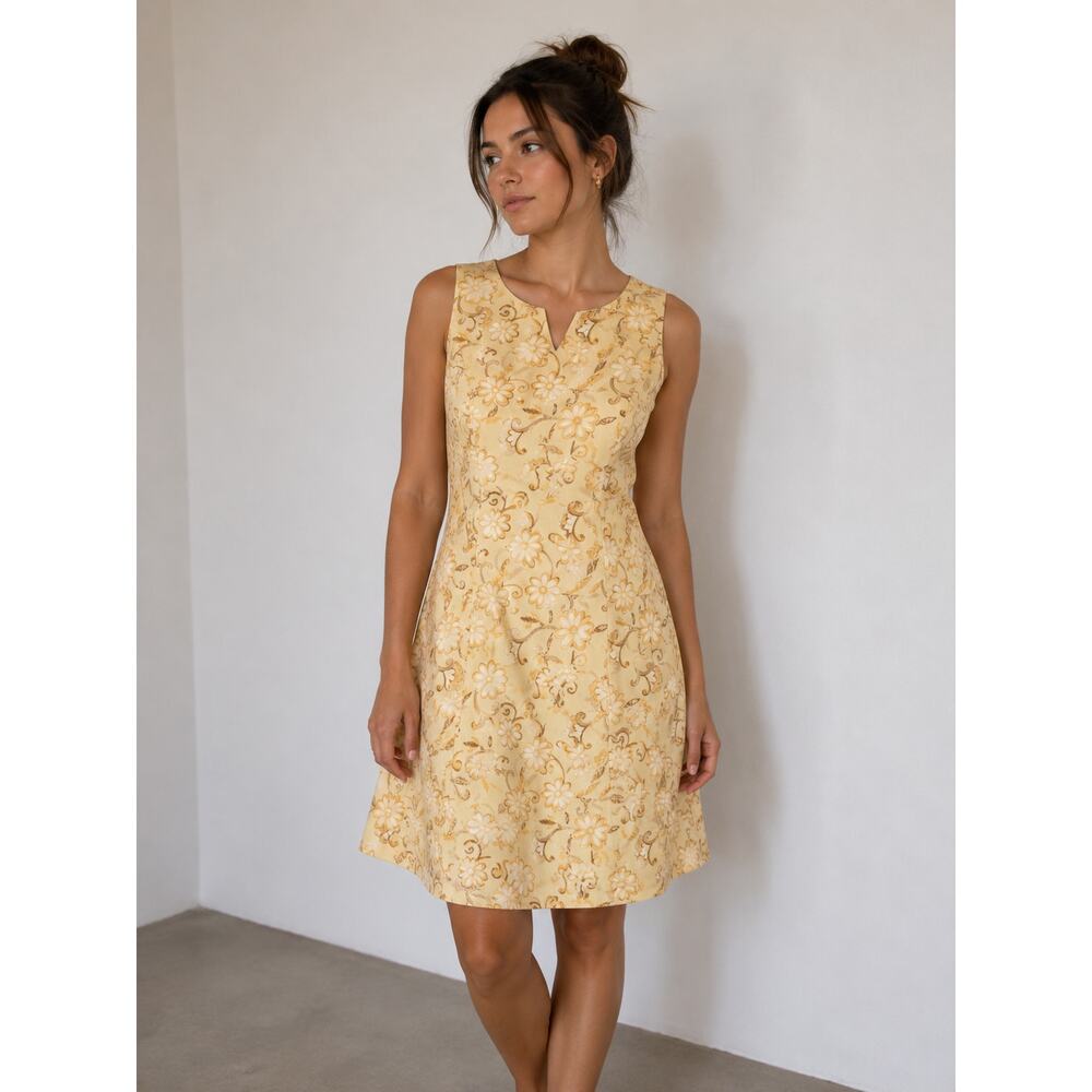 Merona Cottagecore Shift Dress Womens Size 14 Yellow Floral Classic Spring Chic